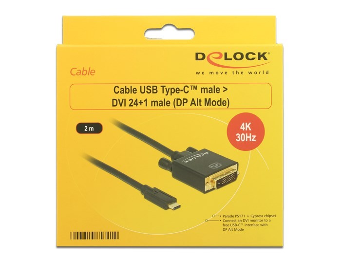 DeLOCK 2m, USB-C/DVI 24+1 zewnętrzna karta graficzna usb 3840 x 2160 px Czarny