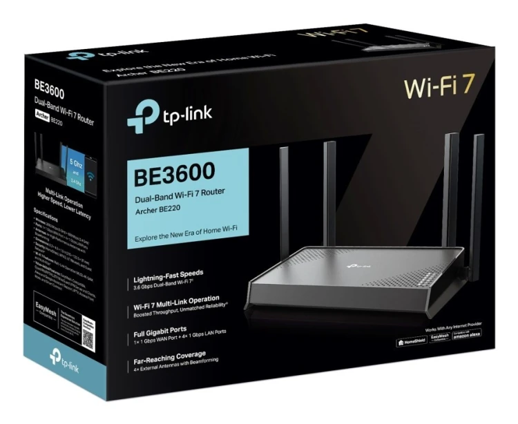TP-Link Archer BE220 router bezprzewodowy Gigabit Ethernet Dual-band (2.4 GHz/5 GHz) Czarny