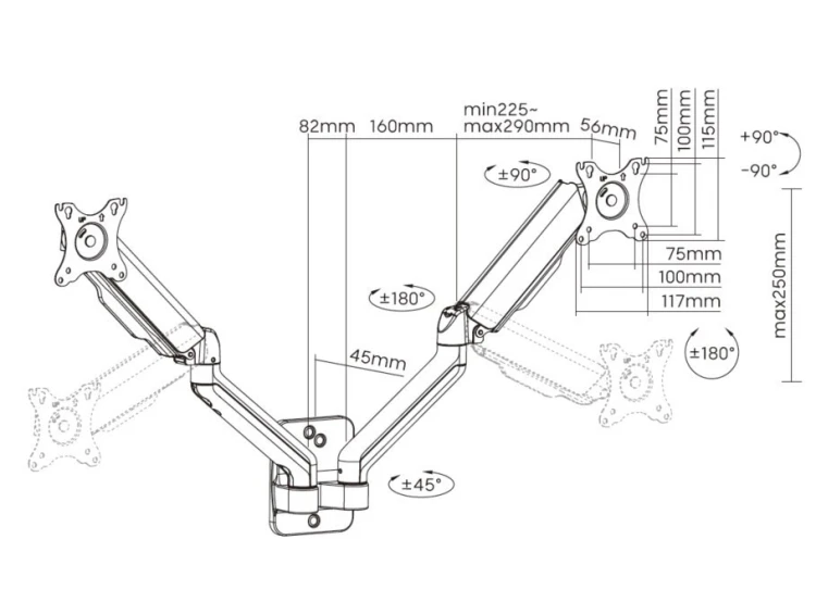Uchwyt ścienny Equip 17"-32"/2TFT 180°GF 2Joints 9Kg sw lite Sprzedaż detaliczna