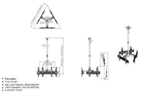 Uchwyt sufitowy do telewizora Equip Equipment 650371 32" - 65"