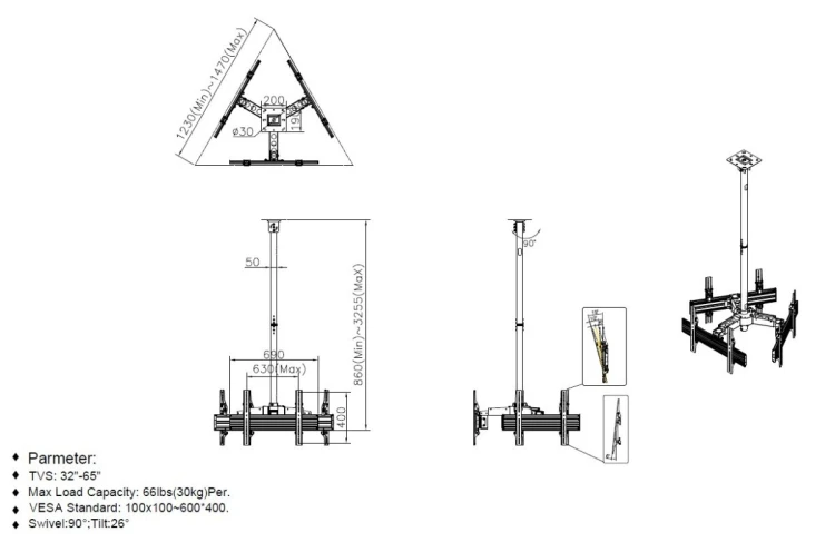 Uchwyt sufitowy do telewizora Equip Equipment 650371 32" - 65"