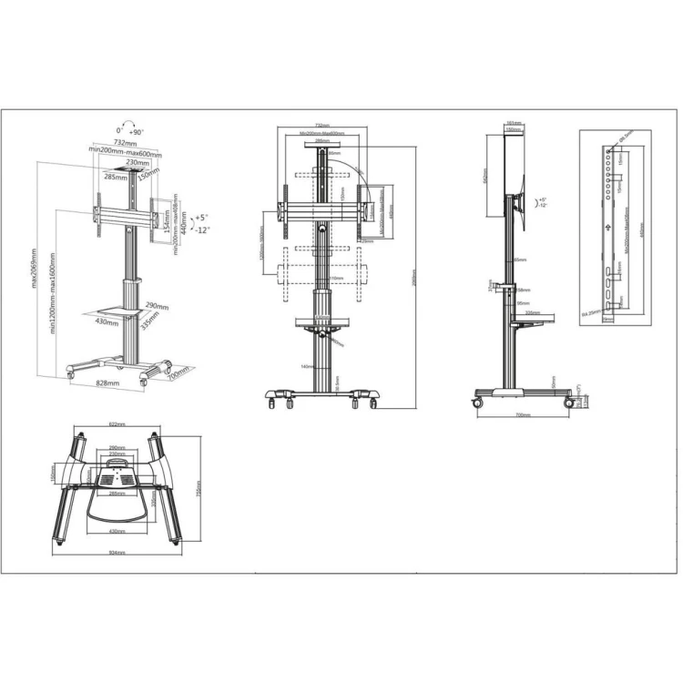 Stojak Mobilny TV LED/LCD/PDP 37-70 Cali 50kg Regulowany