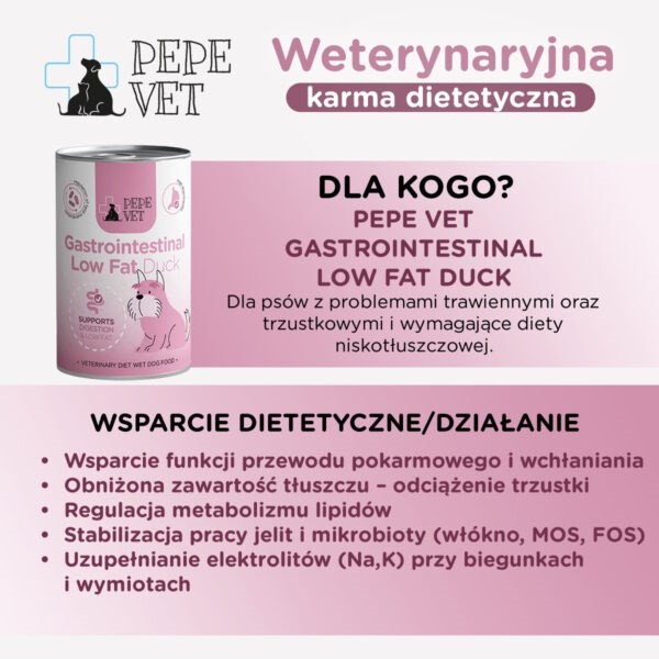 Paka Zwierzaka Pepe Vet Karma mokra Gastrointestinal Low Fat Duck 400g