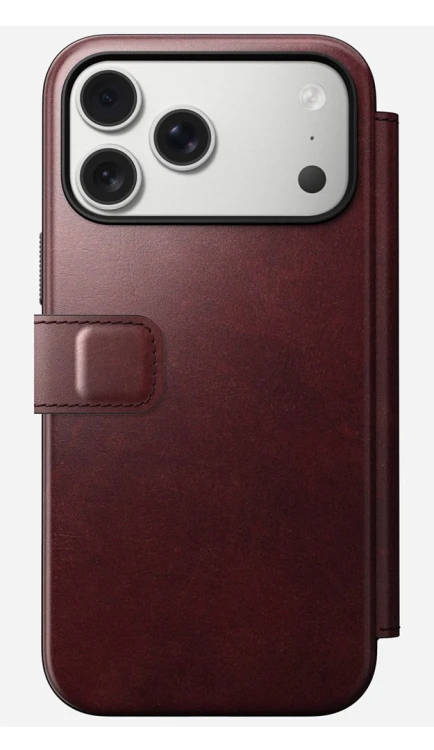 NOMAD Modern Leather Folio - skórzane etui do iPhone 17 Pro Max kompatybilne z MagSafe, skóra Horween (burgundy)