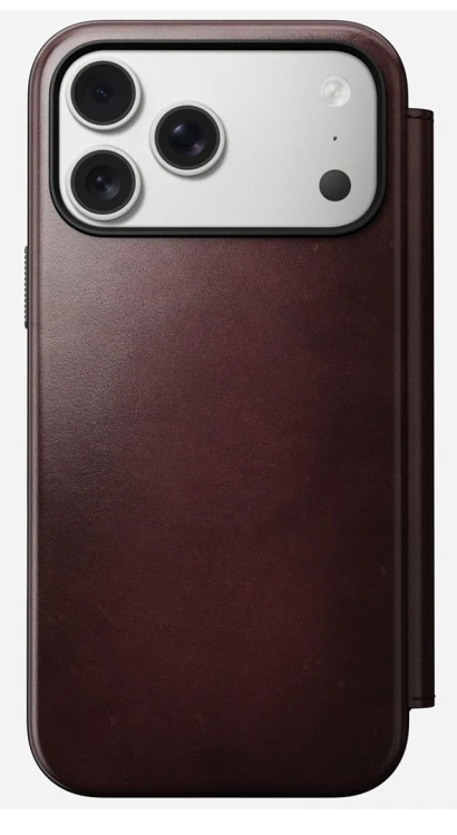NOMAD Modern Leather Folio - skórzane etui do iPhone 17 Pro Max kompatybilne z MagSafe, skóra Horween (burgundy)