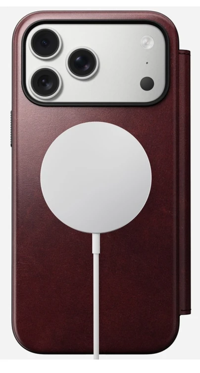 NOMAD Modern Leather Folio - skórzane etui do iPhone 17 Pro Max kompatybilne z MagSafe, skóra Horween (burgundy)