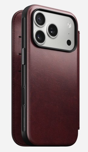 NOMAD Modern Leather Folio - skórzane etui do iPhone 17 Pro kompatybilne z MagSafe, skóra Horween (burgundy)