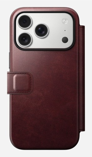 NOMAD Modern Leather Folio - skórzane etui do iPhone 17 Pro kompatybilne z MagSafe, skóra Horween (burgundy)
