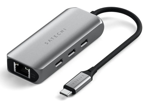Satechi 4-In-1 USB-C Hub - hub do urządzeń mobilnych USB-C (3x USB-C 3.2 gen2 10Gbps, 2.5 Gigabit Ethernet) (space gray)