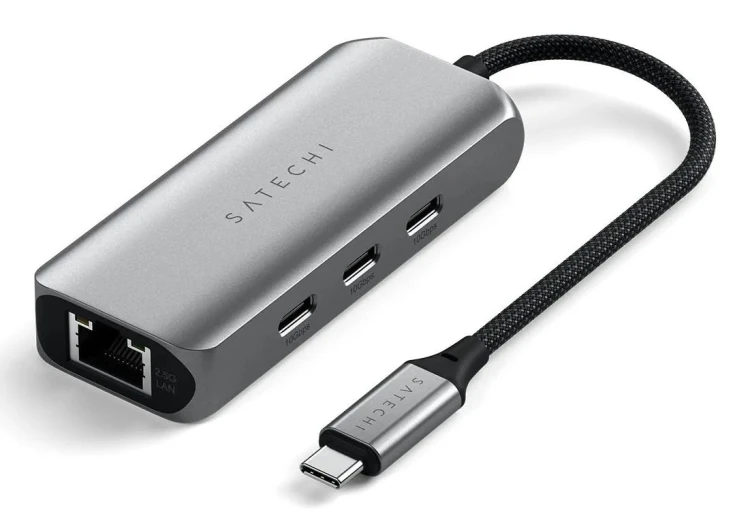 Satechi 4-In-1 USB-C Hub - hub do urządzeń mobilnych USB-C (3x USB-C 3.2 gen2 10Gbps, 2.5 Gigabit Ethernet) (space gray)