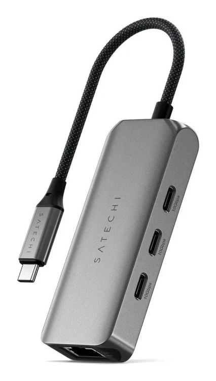 Satechi 4-In-1 USB-C Hub - hub do urządzeń mobilnych USB-C (3x USB-C 3.2 gen2 10Gbps, 2.5 Gigabit Ethernet) (space gray)