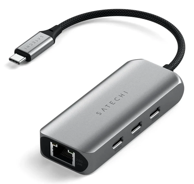 Satechi 4-In-1 USB-C Hub - hub do urządzeń mobilnych USB-C (3x USB-C 3.2 gen2 10Gbps, 2.5 Gigabit Ethernet) (space gray)