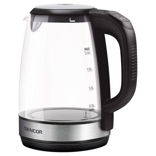 Sencor SWK 2090BK czajnik elektryczny 2 l 2200 W Czarny, Stal nierdzewna, Przezroczysty