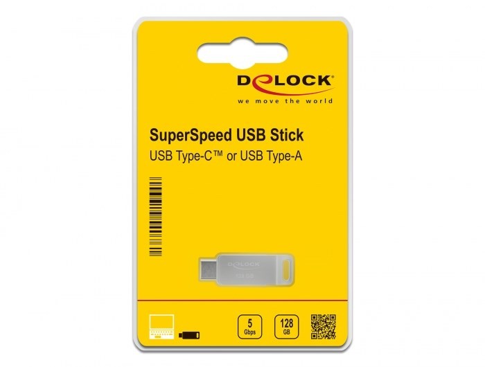 DeLOCK Pendrive USB-C + Typ-A 5 Gbps 128 GB - metalowa obudowa