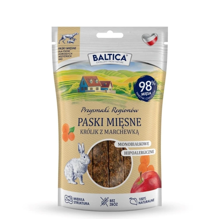BALTICA Przysmaki Mięsne paski Królik z marchewką 90g