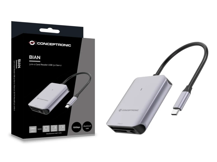 Conceptronic BIAN09G czytnik kart USB 3.2 Gen 2 Type-C Szary