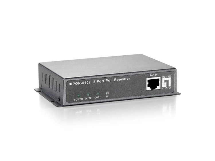 LevelOne POR-0102 2-portowy wzmacniacz PoE - Repeater - 2 porty - 10Base-T, 100Base-TX, 1000Base-T - Zewnętrzne - do 100 m