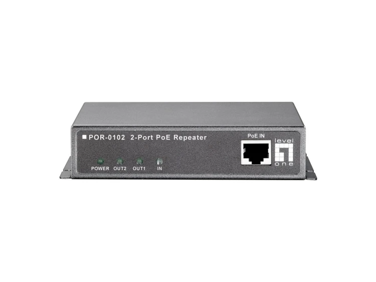 LevelOne POR-0102 2-portowy wzmacniacz PoE - Repeater - 2 porty - 10Base-T, 100Base-TX, 1000Base-T - Zewnętrzne - do 100 m