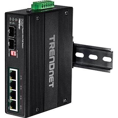 Przełącznik TRENDnet TI-UPG62 - Niezarządzalny - 4 x 10/100/1000 (PoE+) + 2 x Gigabit SFP - Możliwość montażu na szynie DIN, Montaż na ścianie - PoE+