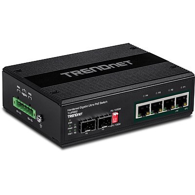 Przełącznik TRENDnet TI-UPG62 - Niezarządzalny - 4 x 10/100/1000 (PoE+) + 2 x Gigabit SFP - Możliwość montażu na szynie DIN, Montaż na ścianie - PoE+