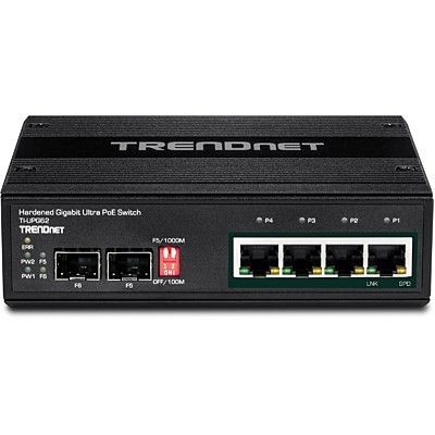 Przełącznik TRENDnet TI-UPG62 - Niezarządzalny - 4 x 10/100/1000 (PoE+) + 2 x Gigabit SFP - Możliwość montażu na szynie DIN, Montaż na ścianie - PoE+