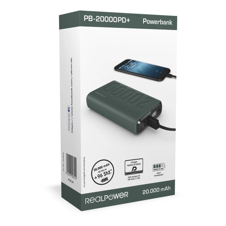 RealPower 333646 bank mocy 20000 mAh Zielony