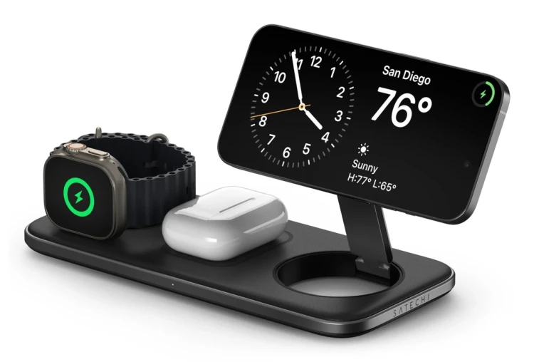 Satechi Qi2 Trio Wireless Charging Pad - magnetyczna ładowarka bezprzewodowa do trzech urządzeń (AppleWatch 5W, AirPods 5W, Qi2 15W), kabel 1m, ładowa