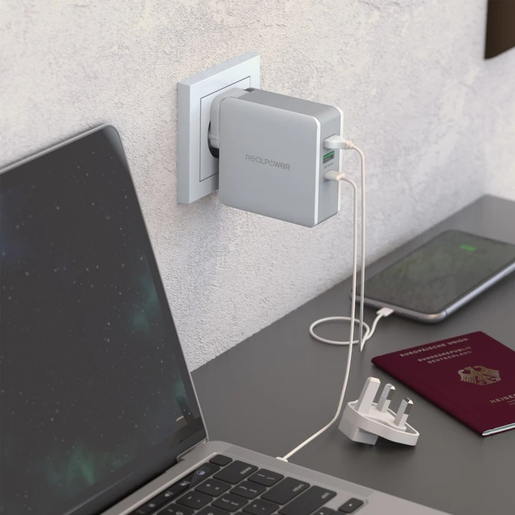 RealPower DeskCharge-65 Travel Uniwersalne Szary Prąd przemienny Wewnętrzna