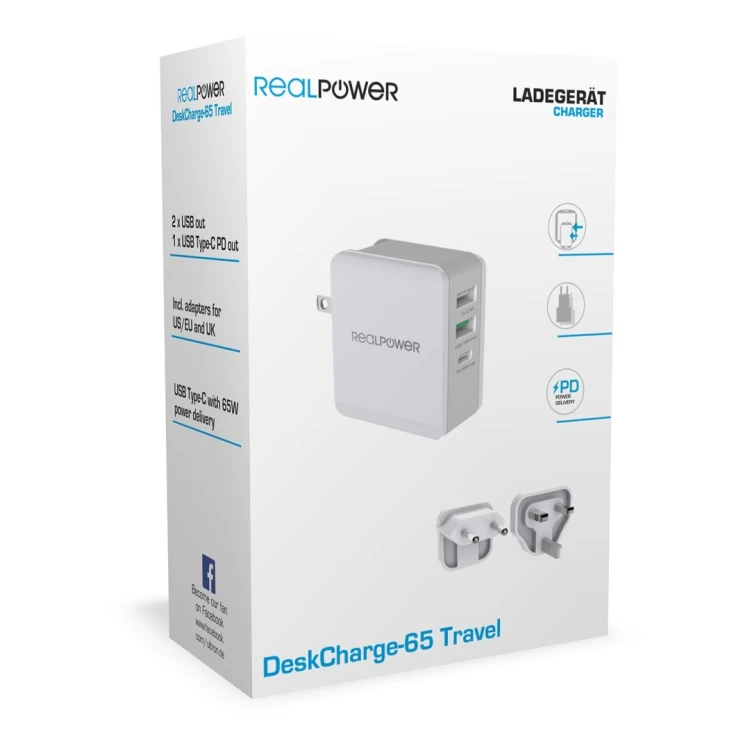 RealPower DeskCharge-65 Travel Uniwersalne Szary Prąd przemienny Wewnętrzna