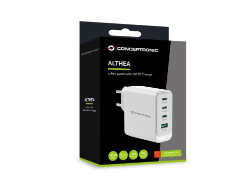 Conceptronic ALTHEA22W100 ładowarka do urządzeń przenośnych Uniwersalne Biały Prąd przemienny Szybkie ładowanie Wewnętrzna