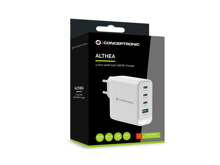 Conceptronic ALTHEA22W100 ładowarka do urządzeń przenośnych Uniwersalne Biały Prąd przemienny Szybkie ładowanie Wewnętrzna