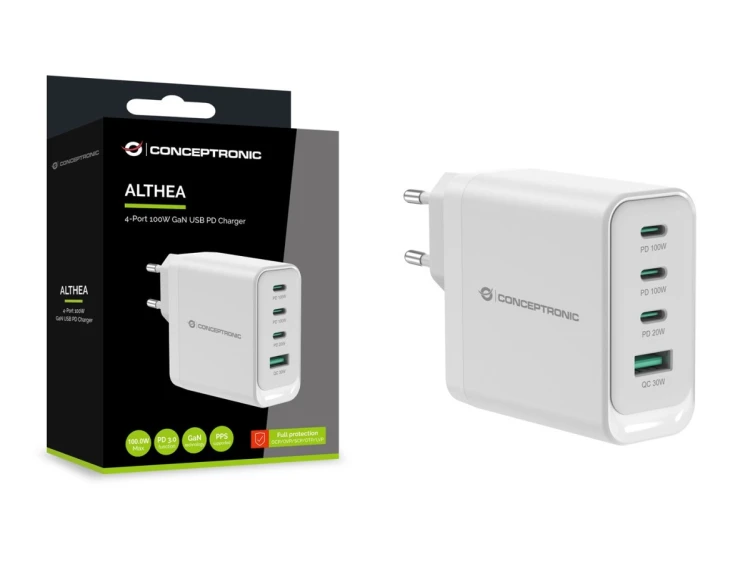 Conceptronic ALTHEA22W100 ładowarka do urządzeń przenośnych Uniwersalne Biały Prąd przemienny Szybkie ładowanie Wewnętrzna