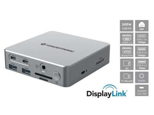 Stacja dokująca CONCEPTRONIC 15-1 USB-C->2xHDMI/2xUSB-C/4xUSB-A/+80W si