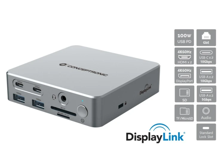 Stacja dokująca CONCEPTRONIC 15-1 USB-C->2xHDMI/2xUSB-C/4xUSB-A/+80W si