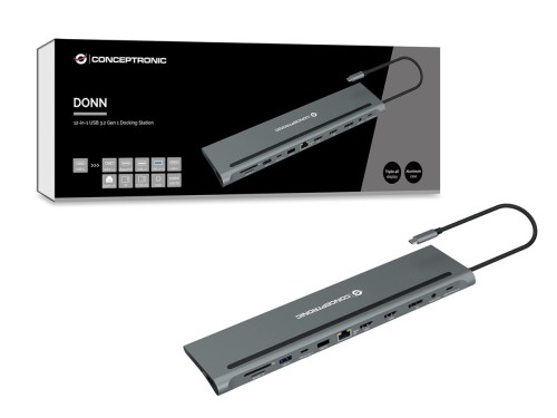 Stacja dokująca CONCEPTRONIC 12-1 USB-C->2xHDMI/3xUSB-A/DP/+ 18cm gr