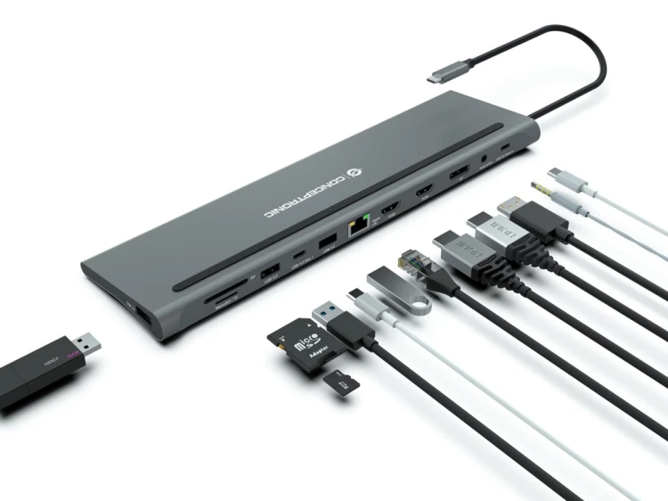 Stacja dokująca CONCEPTRONIC 12-1 USB-C->2xHDMI/3xUSB-A/DP/+ 18cm gr