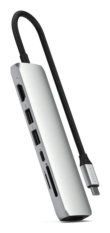 Satechi USB-C 7-w-1 Slim Multi Port Adapter Ethernet Srebrny