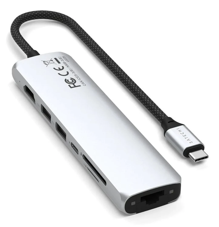 Satechi USB-C 7-w-1 Slim Multi Port Adapter Ethernet Srebrny
