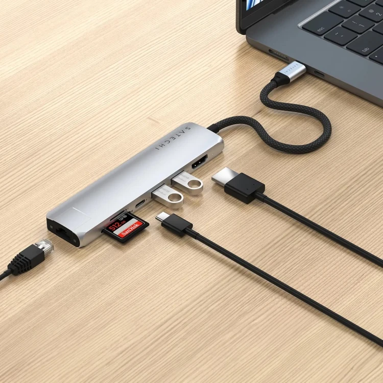 Satechi USB-C 7-w-1 Slim Multi Port Adapter Ethernet Srebrny