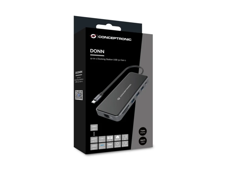 Conceptronic DONN15G - Stacja dokująca - USB-C 3.2 Gen 1 - VGA, 2 x HDMI - GigE