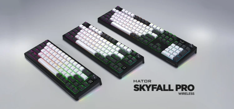 HATOR Skyfall Pro Wireless 80 klawiatura Gaming USB + RF Wireless + Bluetooth QWERTY US English Czarny, Szary