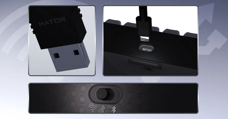 HATOR Skyfall Pro Wireless 80 klawiatura Gaming USB + RF Wireless + Bluetooth QWERTY US English Czarny, Szary