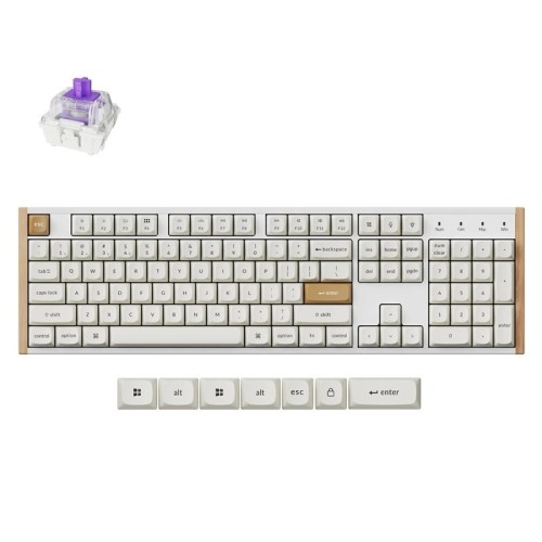 Keychron K10 HE klawiatura Gaming USB + RF Wireless + Bluetooth QWERTY Angielski Biały, Drewno