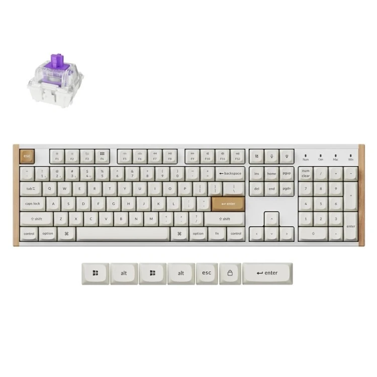 Keychron K10 HE klawiatura Gaming USB + RF Wireless + Bluetooth QWERTY Angielski Biały, Drewno