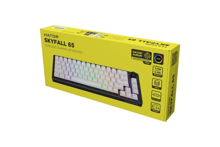 HATOR Skyfall Wireless 65 klawiatura Gaming USB + RF Wireless + Bluetooth QWERTY US English Czarny, Biały