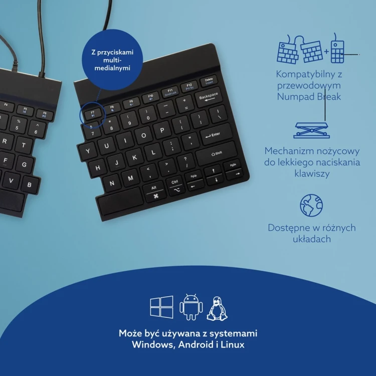 R-Go Tools Ergonomiczna klawiatura R-Go Split Break v2 z oprogramowaniem break, QWERTY_US, przewodowa, czarna