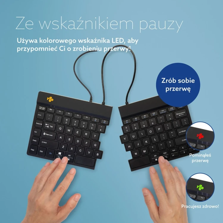 R-Go Tools Ergonomiczna klawiatura R-Go Split Break v2 z oprogramowaniem break, QWERTY_US, przewodowa, czarna
