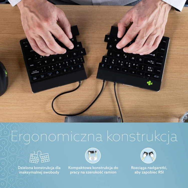 R-Go Tools Ergonomiczna klawiatura R-Go Split Break v2 z oprogramowaniem break, QWERTY_US, przewodowa, czarna