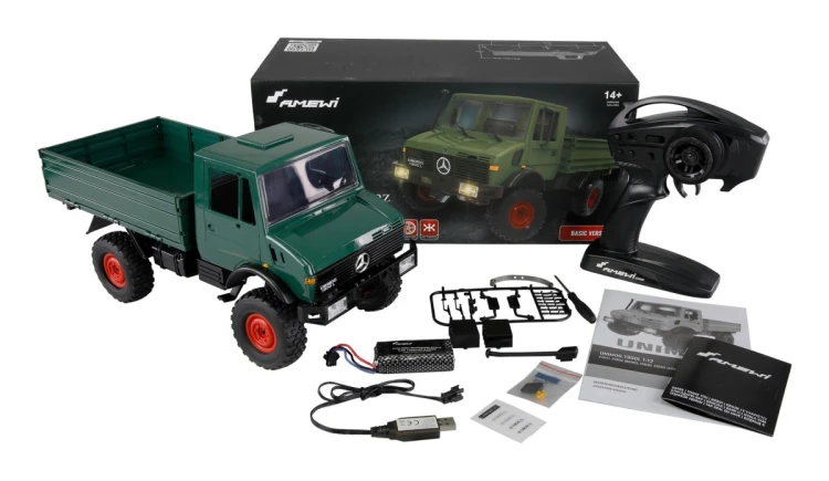 Samochód zdalnie sterowany Amewi Mercedes-Benz Unimog Basic 4WD 1:12 RTR zielony