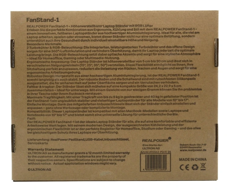 RealPower 495562 stojak na laptop Podstawka na notebooka Stal nierdzewna 43,2 cm (17")